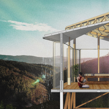 Sensory Experience Through Slanted Roofs and Natural Elements in a Retreat Setting