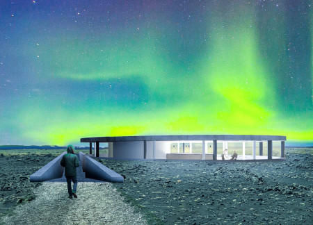 Concrete Gallery Nestled in the Hverfjall Landscape