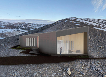 Volcanic Ash Terracotta Coffee Shop Engaging with Iceland's Landscape