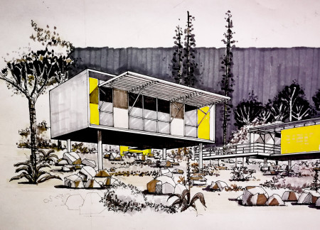 Cantilevered Solar Pergola in a Compact PVC Home