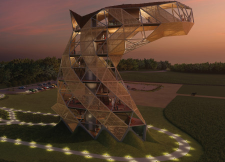 Triangle Composite Panels Creating Connection in a Horse-Focused Observation Tower