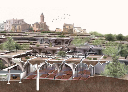 Columns and Tunnels in a Community Center for Reflection and Creation