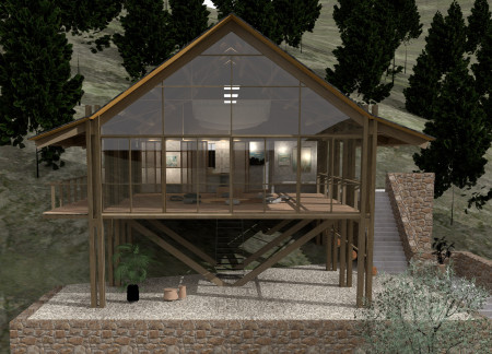 Recycled Wood Sanctuary with Zen Garden Integration