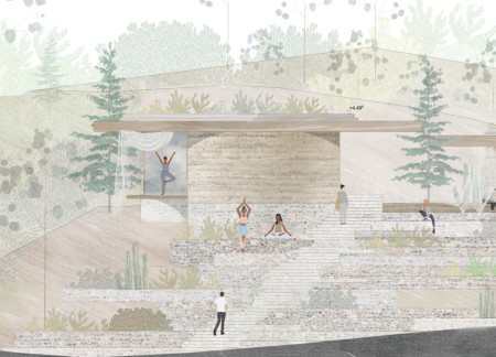 Clay Walls and Stone Terraces in a Yoga Retreat Focused on Prana Energy