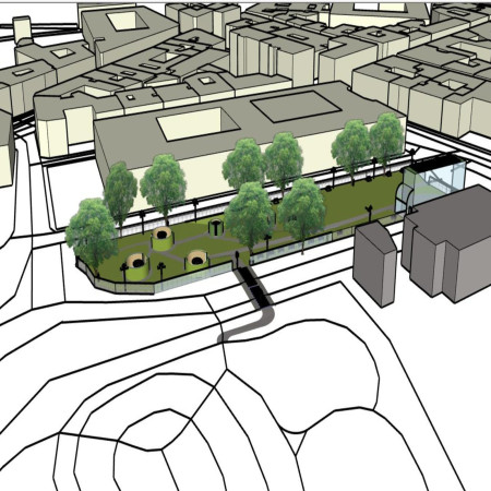 Monocrystalline Solar Panels and Concrete Seating Transforming Urban Green Space