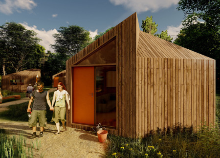 Hempcrete Walls and Reclaimed Wood in a Compact Hexagonal Structure