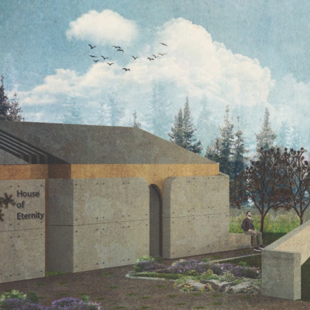 Water Feature and Stone Facade in a Reflective Memorial Space