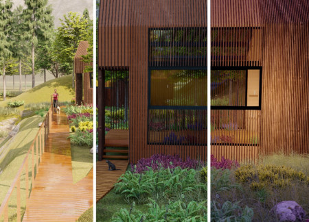 Pinewood Facade and Indoor Garden Foster Mindfulness in Sustainable Retreat