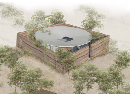 Green Courtyards Framing Open Spaces in a Geometric Community Home