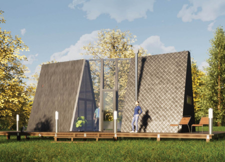 Alaskan Cedar Frame with Solar Shingles and Green Roof for Sustainable Living