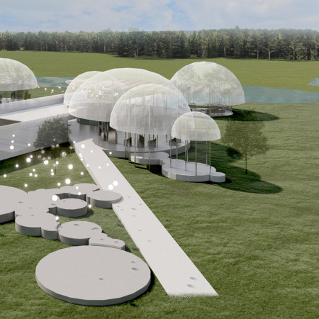 Digital Dome Community with Cloud Shapes and Intergenerational Spaces