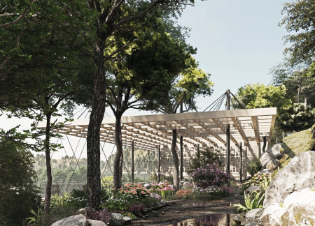 Suspended Refuge Framed by Cork and Timber in Natural Harmony