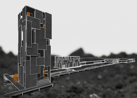 Curved Black Steel Form with Integrated Cold Pool for Visitor Engagement