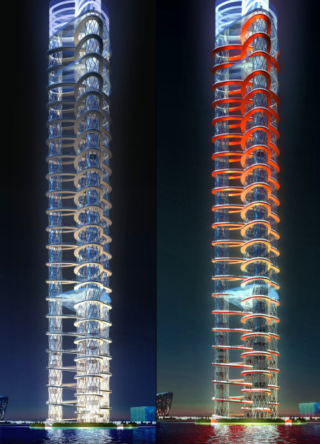 Twisting Towers with Vertical Gardens and Integrated Solar Panels in a Mixed-Use Urban Environment