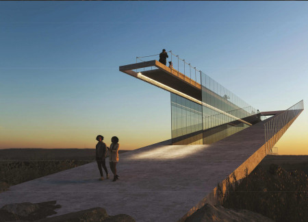 Elevated Viewing Platform with Simple Plates Framing Natural Landscapes