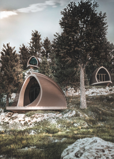 A Leaf-Inspired Meditation Cabin Promoting Wellness and Reflection