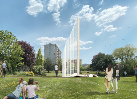 Translucent Lattice Structure Highlighted by Ethereal LED Illumination in a Community Memorial Space