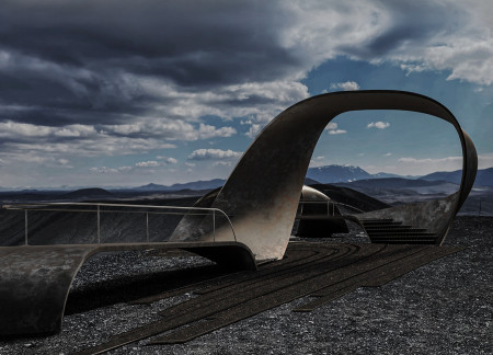 Rugged Steel Forms Emerge from Volcanic Landscape for Elevated Viewing Experience