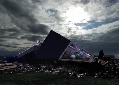 Biophilic Coffee Shop Featuring Turf Roof and Reinforced Concrete Integration