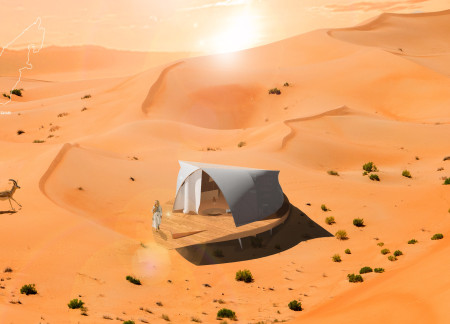 Sustainable Membrane Lodge Crafted with Mangrove Wood and Date Palm Elements