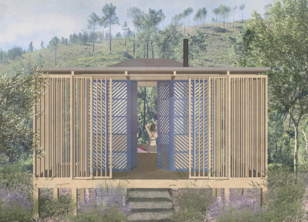 Bioclimatic Retreat Using Local Pine Wood and Photovoltaic Panels Embracing Nature