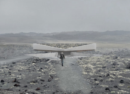 Volcanic Ash and Weathering Steel Embrace Natural Light in Northern Iceland Coffee Shop