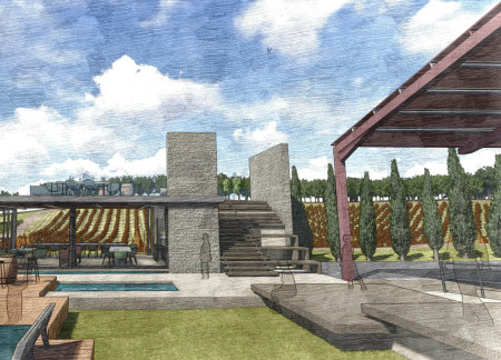 Koi Pond and Grass Roof Enrich Wine Tasting Experience in Verdant Landscape