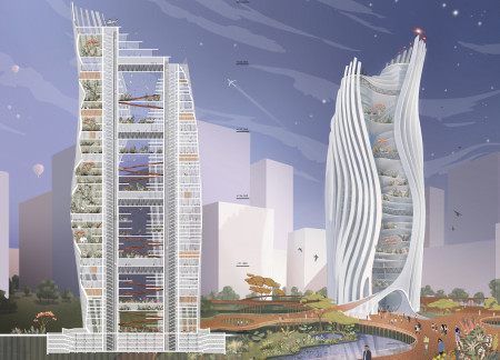 Bifurcated Tower Integrating Natural Ventilation and Community Education