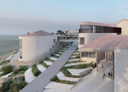 Balconies Overlooking Vineyards with Red Tiled Roofs and Enclosed Courtyard Design