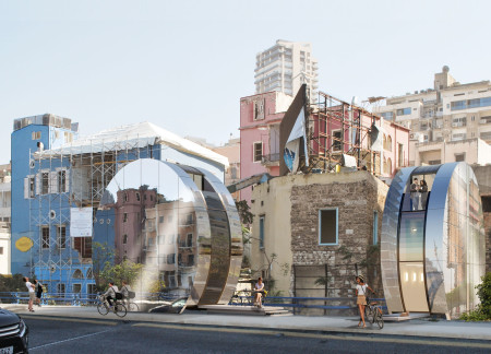Kaleidoscope Reflections in White Mirror Panels and Cork Insulation for Micro Housing