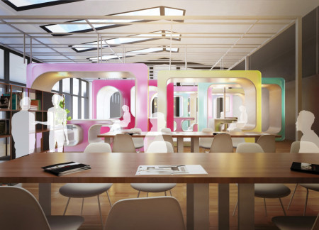 Colorful Slices with Acoustic Panels in a Flexible Workspace