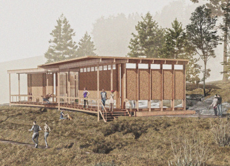 Floating Spaces of OSB and Straw Bales for Mindful Retreats