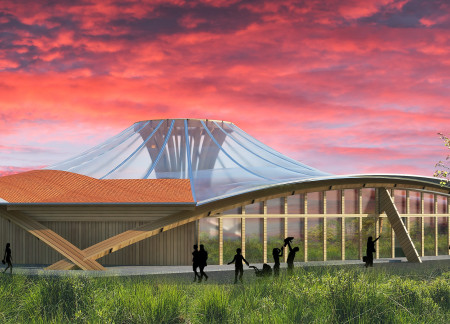 Charred Wooden Shingles and Cross-Laminated Timber Define a Volcanic Dining Experience