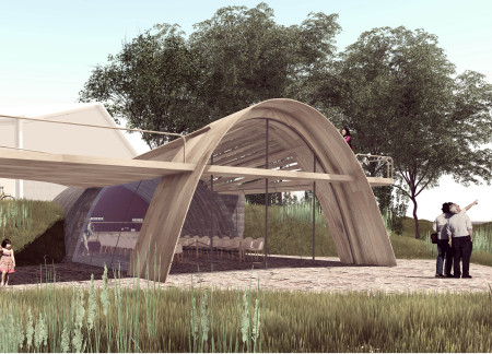 Elevated Belvedere Framing Scenic Views in a Communal Tasting Room