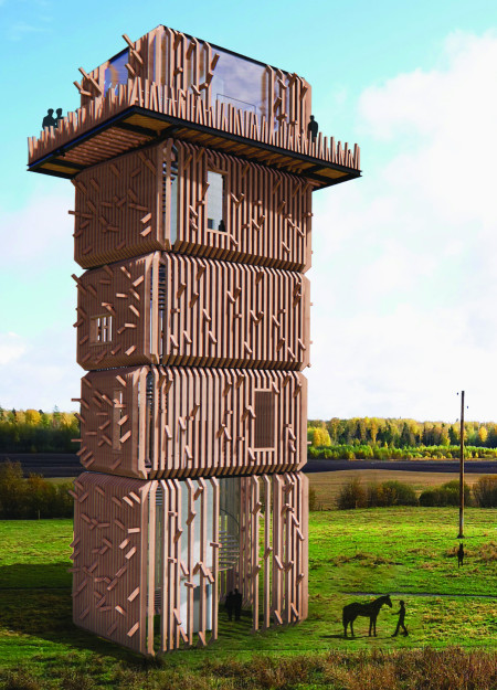 Haystack Tower Embracing Nature with CNC-Milled Wood and Panoramic Views