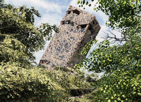 Twisted Skin Forming a Connection with Nature at a Hilltop Observation Tower