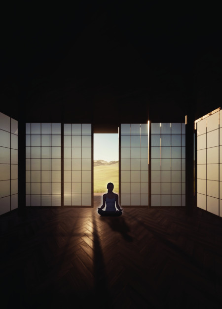 Bark Roof and Pine Structure Emphasizing Natural Reflection
