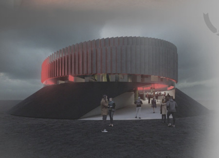 Lava Brick Coffee Shop with Vertical Garden at Volcanic Summit