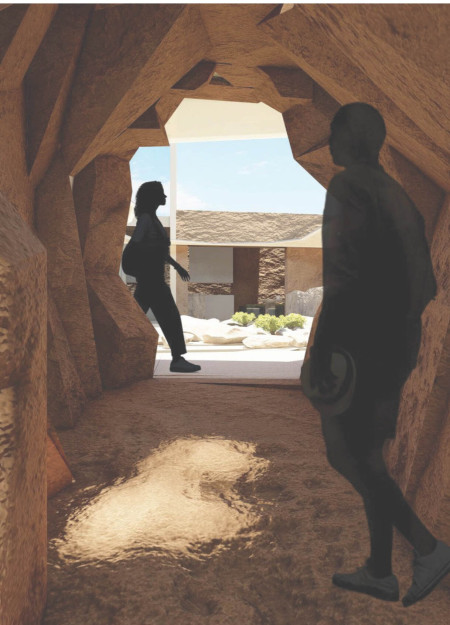 Exploring Shadow Play Through Rough Stone and Natural Light in a Desert Dwelling