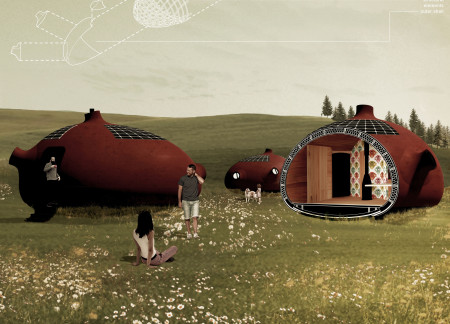 Egg-Shaped Dwelling with Fiberglass Shell and Photovoltaic Cells