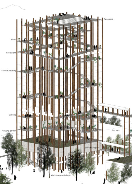 Forest Columns Elevating Community Living Amidst Alpine Peaks
