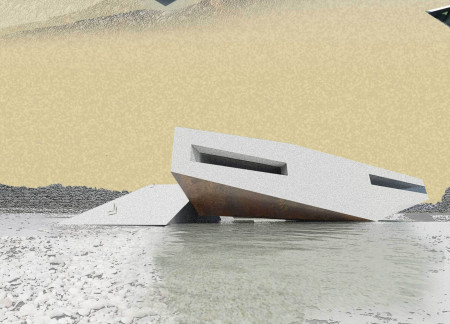 Submerged Space with Reflective Elements Along Riverbank