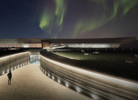 Grj&oacute;tagj&aacute; Landscape Framed by Corten Steel and Precast Stone Integration