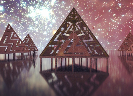 Pyramidal Frameworks Rising Above Reflective Surfaces