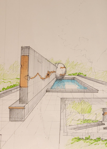 Granite Walls Fractured by Hopeful Sphere in Memorial Design