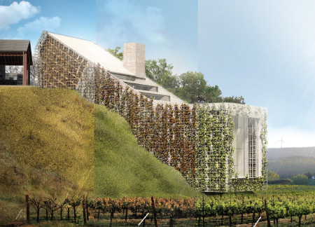 Seasonal Fa&ccedil;ade with Concrete and Glass in a Vineyard Wellness Retreat