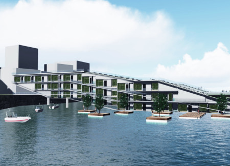 Urban Farming Within Modular Living Spaces over Water