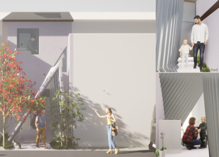 Curved Living Spaces Enhanced by Cross Beams in a Compact Urban Setting