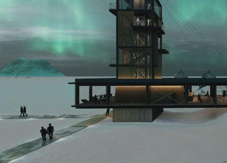 Wind-Powered Structure with Brise Soleil Overlooking Natural Vistas