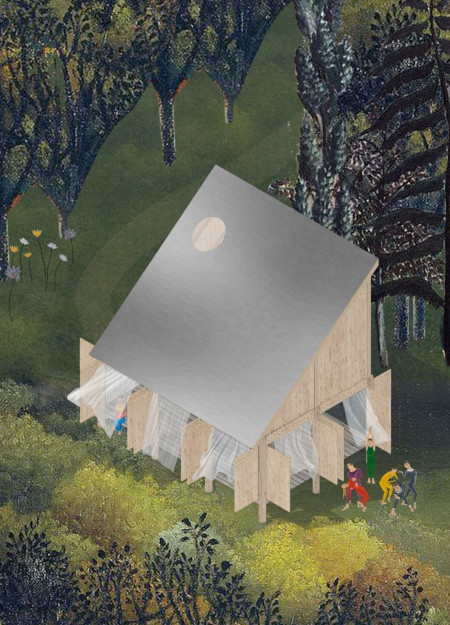 Natural Light and Plywood Harmony in a Flexible Meditation Retreat